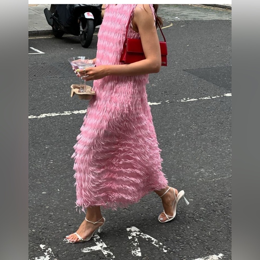 Zara pink fringe midi dress